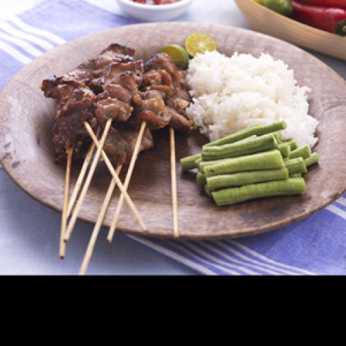 Sticky Grilled Pork Skewers Served With Glutinous Rice